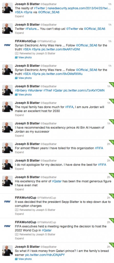 Screenshot Twitter @SeppBlatter, 22. April 2013, 20.09 Uhr MESZ