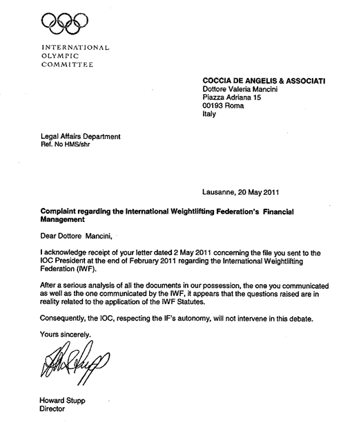 IOC letter IWF