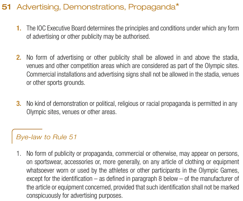 Olympic Charter 2007, Rule 51: 'Advertising, Demonstrations, Propaganda'