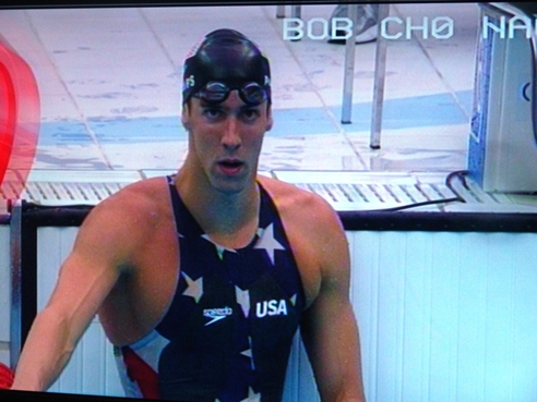 Michael Phelps, neunfacher Olympiasieger, nach seinem 1:42,96-WR im Finale über die 200m Freistil