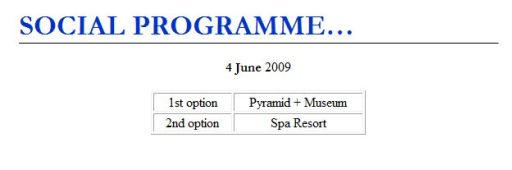 Screenshot IHF Congress 2009 -- 1st option: Pyramid + Museum; 2nd option: Spa Resort