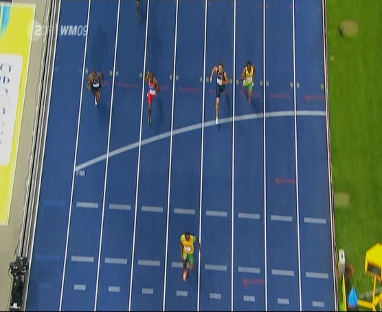 Finale 200m Männer, Zieleinlauf von oben, Screenshot ZDF