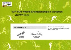 Eine der ersten Urkunden der LeichtathletikWM 2009 SPORT & POLITICS
