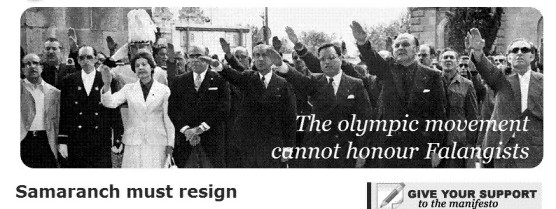 The olympic movement cannot honour Falangists - Samaranch must resign