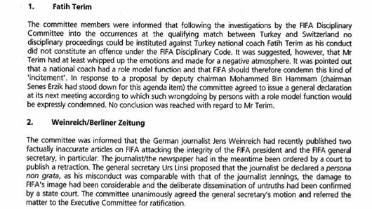 Auszug aus dem Protokoll von Sitzung 4 der FIFA-Kommission für Ethik und Fairplay, 15.02.2006