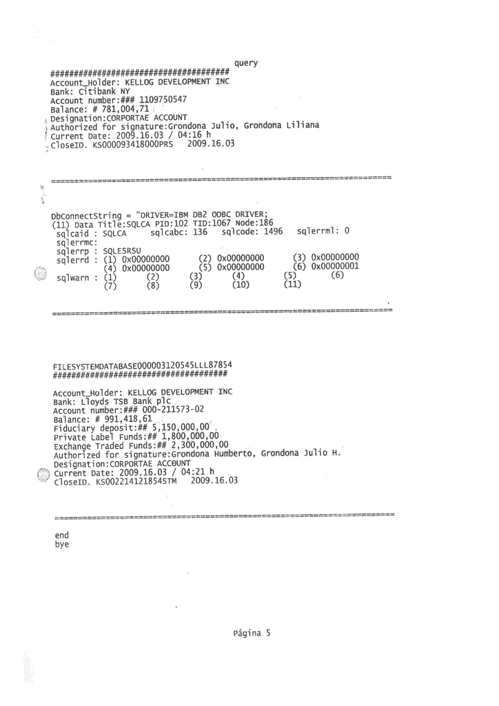 Grondona Accounts, Kontoauszug #11