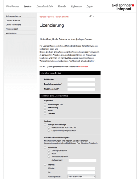 Axel Springer AG Infopool - Lizenzierungs-Service-Website