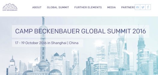 Screenshot CB-Website: "Camp Beckenbauer Global Summit 2016" -- Shanghai, China